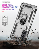 Samsung Galaxy S22 Hoesje - MobyDefend Pantsercase Met Draaibare Ring - Zilvergrijs