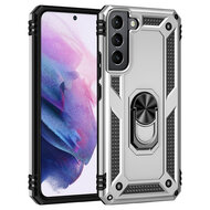 Samsung Galaxy S22 Hoesje - MobyDefend Pantsercase Met Draaibare Ring - Zilvergrijs