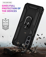 Samsung Galaxy S22 Hoesje - MobyDefend Pantsercase Met Draaibare Ring - Zwart