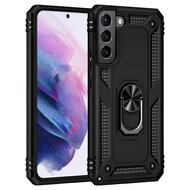 Samsung Galaxy S22 Hoesje - MobyDefend Pantsercase Met Draaibare Ring - Zwart