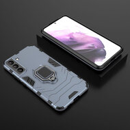 Samsung Galaxy S22 Hoesje - MobyDefend Dubbelgelaagde Pantsercase Met Standaard - Navy Blauw