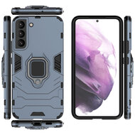 Samsung Galaxy S22 Hoesje - MobyDefend Dubbelgelaagde Pantsercase Met Standaard - Navy Blauw