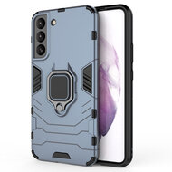 Samsung Galaxy S22 Hoesje - MobyDefend Dubbelgelaagde Pantsercase Met Standaard - Navy Blauw