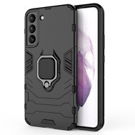 Samsung Galaxy S22 Hoesje - MobyDefend Dubbelgelaagde Pantsercase Met Standaard - Zwart