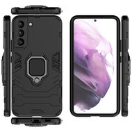 Samsung Galaxy S22 Hoesje - MobyDefend Dubbelgelaagde Pantsercase Met Standaard - Zwart