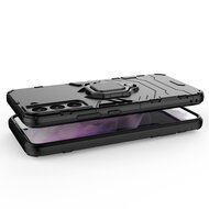 Samsung Galaxy S22 Hoesje - MobyDefend Dubbelgelaagde Pantsercase Met Standaard - Zwart