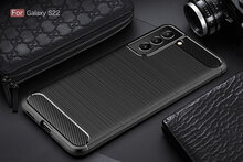 Samsung Galaxy S22 Hoesje - MobyDefend TPU Backcover - Geborstelde Metaal &amp; Carbon-Look - Zwart
