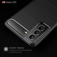 Samsung Galaxy S22 Hoesje - MobyDefend TPU Backcover - Geborstelde Metaal &amp; Carbon-Look - Zwart