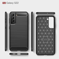 Samsung Galaxy S22 Hoesje - MobyDefend TPU Backcover - Geborstelde Metaal &amp; Carbon-Look - Zwart