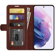 Samsung Galaxy S22 Hoesje - MobyDefend Wallet Book Case (Sluiting Achterkant) - Bruin