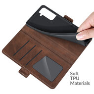 Samsung Galaxy S22 Hoesje - MobyDefend Luxe Wallet Book Case (Sluiting Zijkant) - Bruin