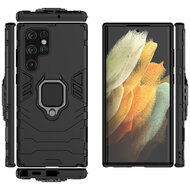 Samsung Galaxy S22 Ultra Hoesje - MobyDefend Dubbelgelaagde Pantsercase Met Standaard - Zwart