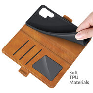 Samsung Galaxy S22 Ultra Hoesje - MobyDefend Luxe Wallet Book Case (Sluiting Zijkant) - Lichtbruin