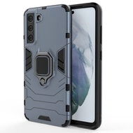 Samsung Galaxy S21 FE Hoesje - MobyDefend Dubbelgelaagde Pantsercase Met Standaard - Navy blauw