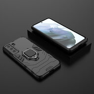 Samsung Galaxy S21 FE Hoesje - MobyDefend Dubbelgelaagde Pantsercase Met Standaard - Zwart
