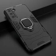 Samsung Galaxy S21 FE Hoesje - MobyDefend Dubbelgelaagde Pantsercase Met Standaard - Zwart