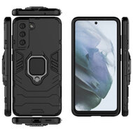 Samsung Galaxy S21 FE Hoesje - MobyDefend Dubbelgelaagde Pantsercase Met Standaard - Zwart
