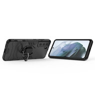 Samsung Galaxy S21 FE Hoesje - MobyDefend Dubbelgelaagde Pantsercase Met Standaard - Zwart