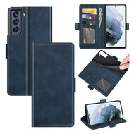 Samsung Galaxy S21 FE Hoesje - MobyDefend Luxe Wallet Book Case (Sluiting Zijkant) - Blauw