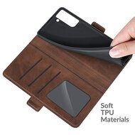 Samsung Galaxy S21 FE Hoesje - MobyDefend Luxe Wallet Book Case (Sluiting Zijkant) - Bruin