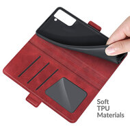 Samsung Galaxy S21 FE Hoesje - MobyDefend Luxe Wallet Book Case (Sluiting Zijkant) - Rood