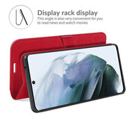 Samsung Galaxy S21 FE Hoesje - MobyDefend Wallet Book Case (Sluiting Achterkant) - Rood