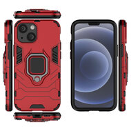 iPhone 13 Mini Hoesje - MobyDefend Dubbelgelaagde Pantsercase Met Standaard - Rood