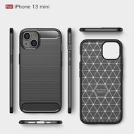 iPhone 13 Mini Hoesje - MobyDefend TPU Backcover - Geborstelde Metaal &amp; Carbon-Look - Zwart