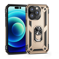 iPhone 14 Pro Hoesje - MobyDefend Pantsercase Met Draaibare Ring - Goud