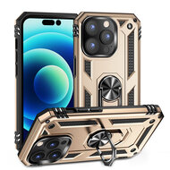 iPhone 14 Pro Hoesje - MobyDefend Pantsercase Met Draaibare Ring - Goud