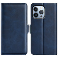 iPhone 14 Pro Hoesje - MobyDefend Luxe Wallet Book Case (Sluiting Zijkant) - Blauw