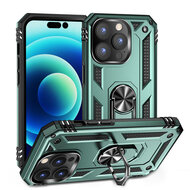 iPhone 14 Pro Max Hoesje - MobyDefend Pantsercase Met Draaibare Ring - Lichtgroen