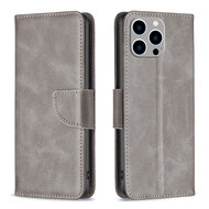 iPhone 14 Pro Max Hoesje - MobyDefend Wallet Book Case Met Koord - Grijs