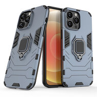 iPhone 14 Pro Max Hoesje - MobyDefend Dubbelgelaagde Pantsercase Met Standaard - Blauw