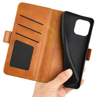 iPhone 14 Pro Max Hoesje - MobyDefend Luxe Wallet Book Case (Sluiting Zijkant) - Lichtbruin