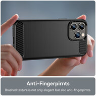 iPhone 14 Pro Max Hoesje - MobyDefend TPU Backcover - Geborstelde Metaal &amp; Carbon-Look - Zwart