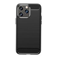 iPhone 14 Pro Max Hoesje - MobyDefend TPU Backcover - Geborstelde Metaal &amp; Carbon-Look - Zwart