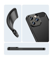 iPhone 14 Pro Max Hoesje - MobyDefend TPU Backcover - Geborstelde Metaal &amp; Carbon-Look - Zwart