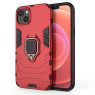 iPhone 14 Plus Hoesje - MobyDefend Dubbelgelaagde Pantsercase Met Standaard - Rood