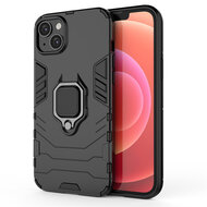 iPhone 14 Plus Hoesje - MobyDefend Dubbelgelaagde Pantsercase Met Standaard - Zwart