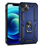 iPhone 14 Plus Hoesje - MobyDefend Pantsercase Met Draaibare Ring - Blauw