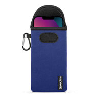 Hoesje voor iPhone 13 / iPhone 13 Pro - MobyDefend Neopreen Pouch Met Karabijnhaak - Insteekhoesje - Riemlus Hoesje - Blauw