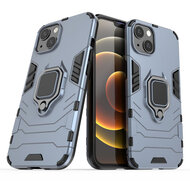 iPhone 13 Hoesje - MobyDefend Dubbelgelaagde Pantsercase Met Standaard - Navy Blauw