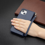 iPhone 13 Hoesje - MobyDefend Wallet Book Case Met Koord - Blauw