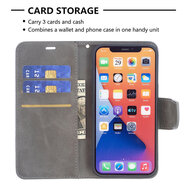 iPhone 13 Hoesje - MobyDefend Wallet Book Case Met Koord - Grijs