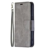 iPhone 13 Hoesje - MobyDefend Wallet Book Case Met Koord - Grijs