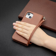 iPhone 13 Hoesje - MobyDefend Wallet Book Case Met Koord - Bruin