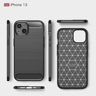 iPhone 13 Hoesje - MobyDefend TPU Backcover - Geborstelde Metaal &amp; Carbon-Look - Navy Blauw