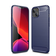 iPhone 13 Hoesje - MobyDefend TPU Backcover - Geborstelde Metaal &amp; Carbon-Look - Navy Blauw