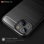 iPhone 13 Hoesje - MobyDefend TPU Backcover - Geborstelde Metaal &amp; Carbon-Look - Navy Blauw
